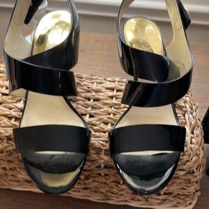Michael Kors, black patent strappy, sandals, size 10, Velcro closure, beautiful